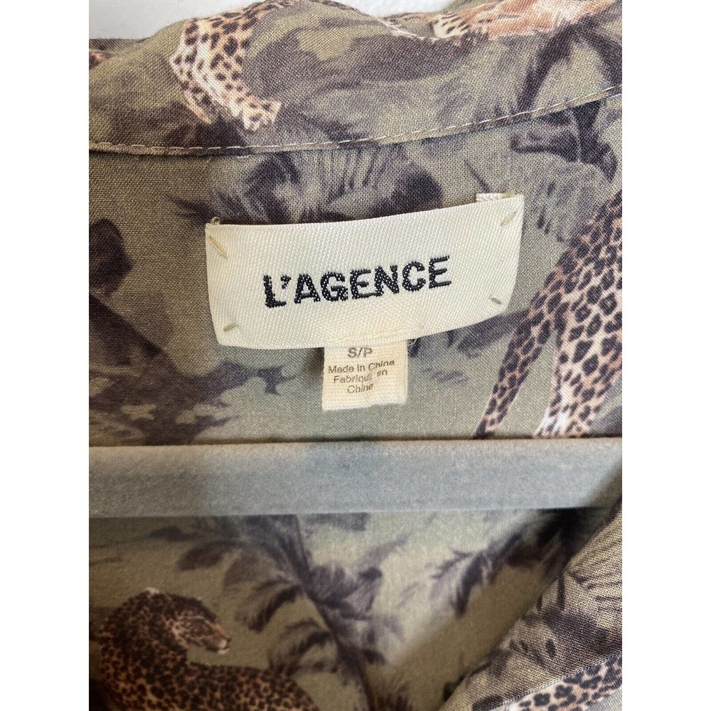 L'AGENCE Womens Top Size Small Olive Animal Print Viscose Blouse Button Up - Picture 5 of 9